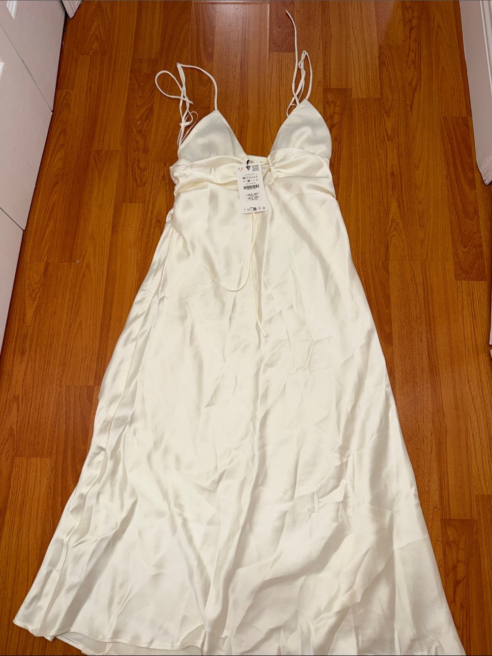 Zara Ivory Satin Dress with Adjustable Spaghetti Straps